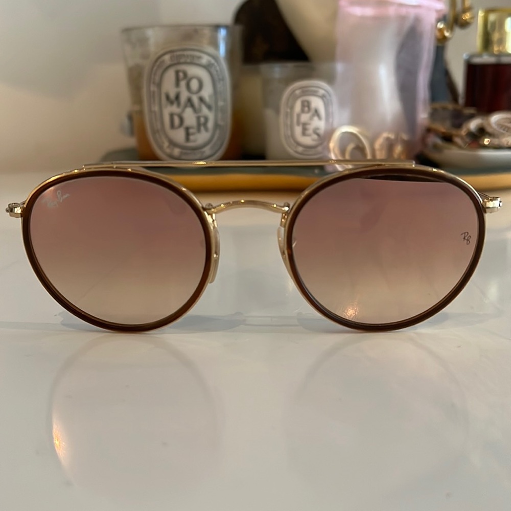 Rose gold mirrored ray ban round frame sunglasses for ray ban trade